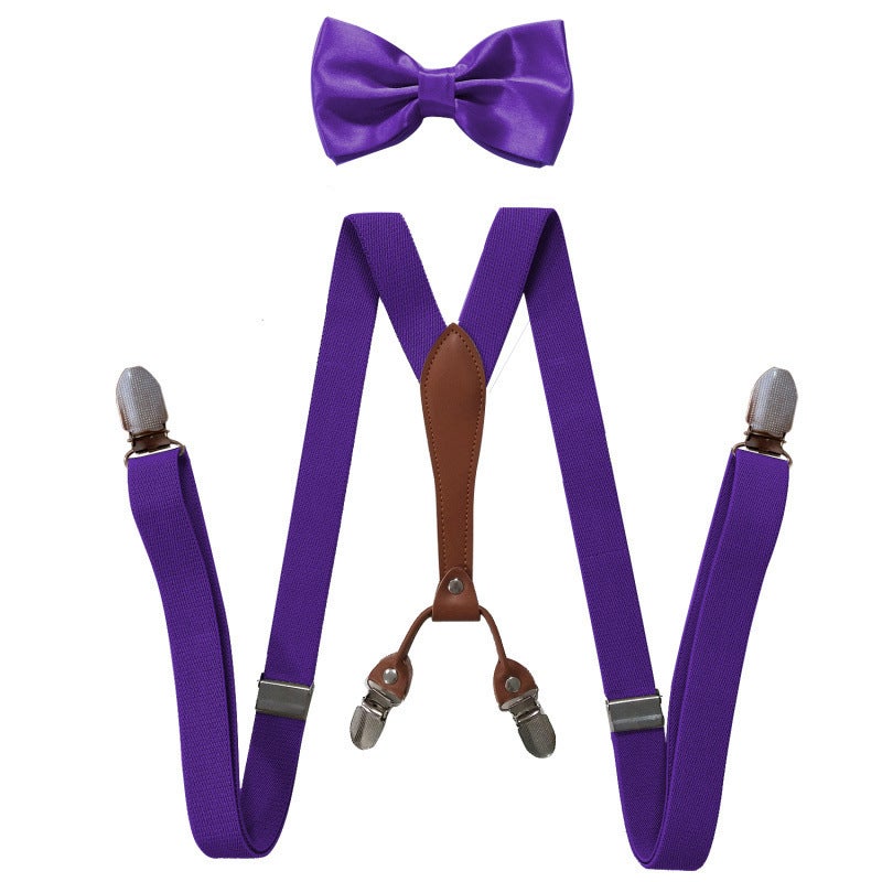 Fashionable Trendy Unisex Elastic Adjustable Suspenders Anti-slip Universal Bib Pants For Adults Kids Loose Fitting Dark purple 