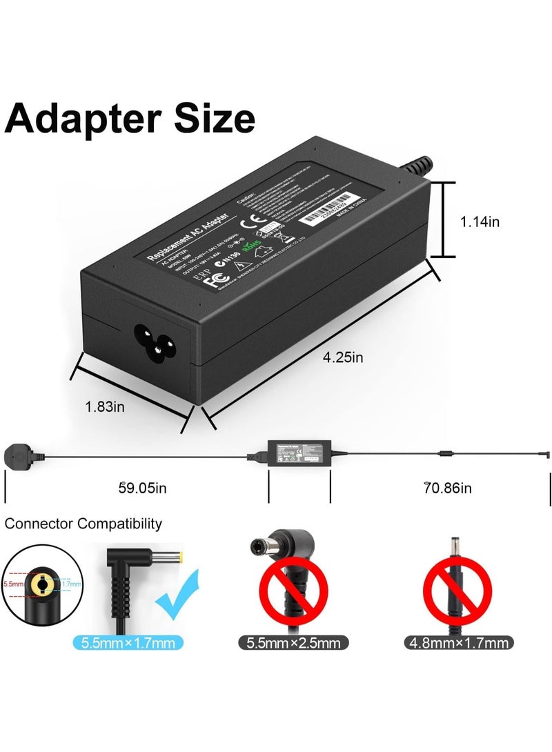 Terabyte Acer Laptop Charger 65W/19V/3.42A AC Power Adapter Power Supply Replacement With Power Cord Compatible With Acer Aspire Acer ES1-511 E1 E3 E3-111 E5 and More - (5.5x1.7mm) - Image 2