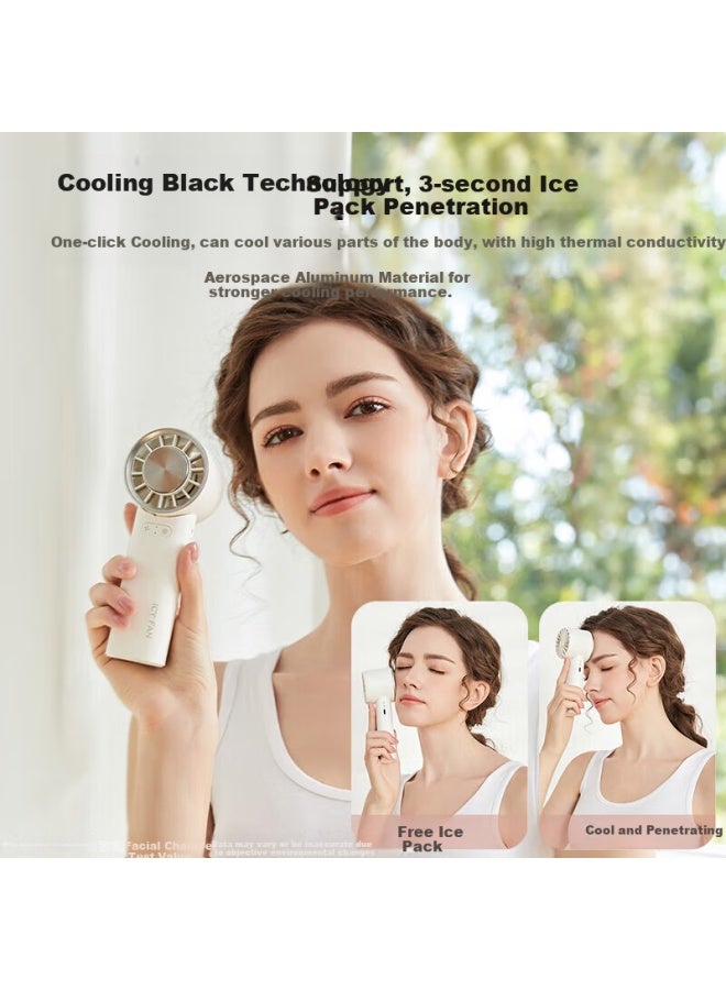 Stiger Portable Handheld Fan With Semiconductor Cooling, Foldable Design, Turbo High-Speed Outdoor Lazy Usb Rechargeable Fan With Ice Pack, Strong Wind, Long Battery Life For Students, Office - Image 1