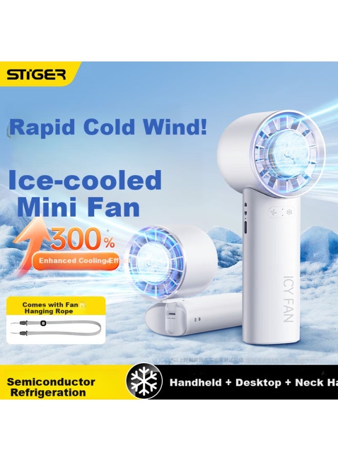 Stiger Portable Handheld Fan With Semiconductor Cooling, Foldable Design, Turbo High-Speed Outdoor Lazy Usb Rechargeable Fan With Ice Pack, Strong Wind, Long Battery Life For Students, Office - Image 2