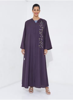 Rosette Abaya Abaya Purple With Embroidered  - Image 1