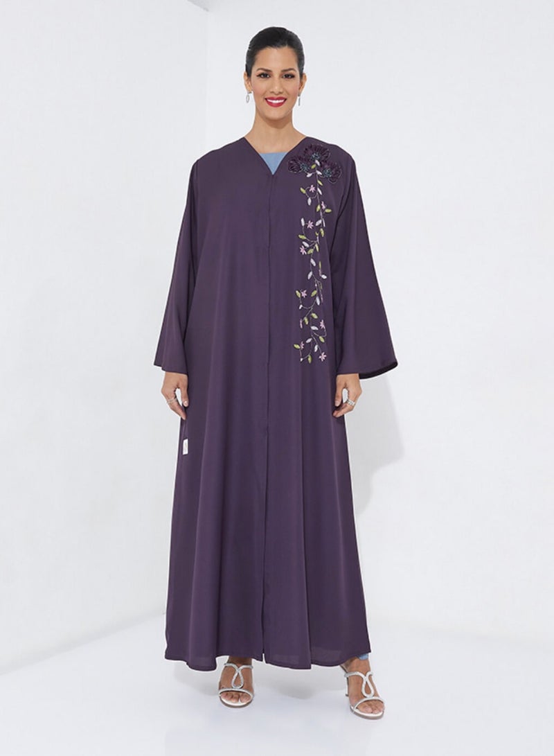 Rosette Abaya Abaya Purple With Embroidered - Image 1