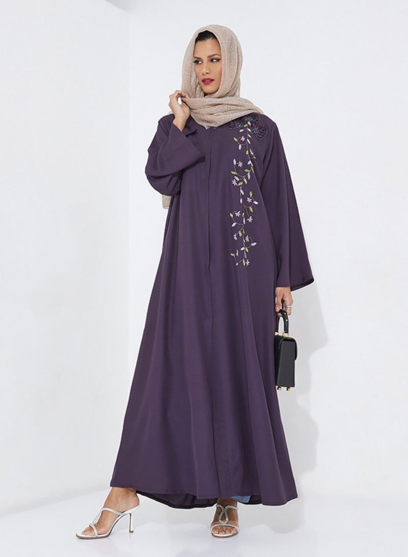 Rosette Abaya Abaya Purple With Embroidered - Image 4