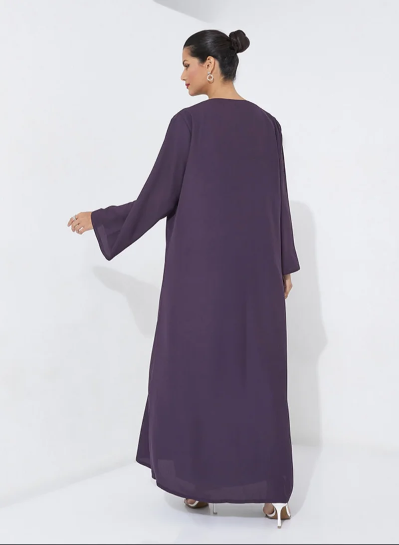 Rosette Abaya Abaya Purple With Embroidered