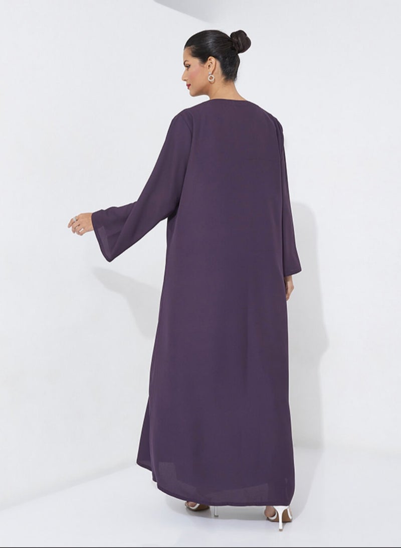Rosette Abaya Abaya Purple With Embroidered - Image 3