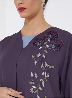 Rosette Abaya Abaya Purple With Embroidered  - Image 2