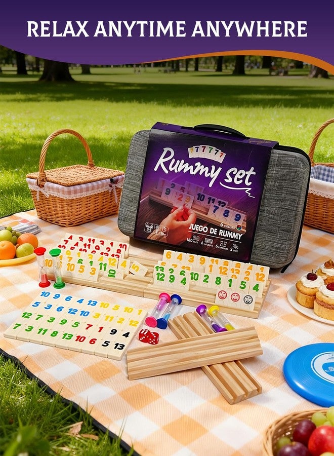 KAILE Rummy Cube for 2-6 Players with 6 Wooden Racks, 6 Hourglass, 160 Large Number Tiles, Classic Family Board Game for Adults Kids with Portable Travel Bag - Image 5