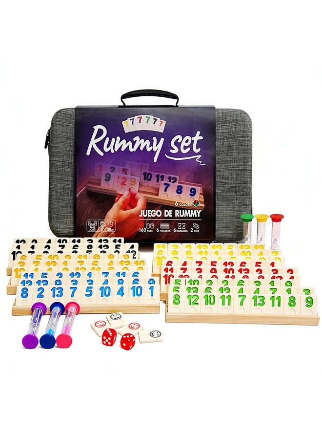 KAILE Rummy Cube for 2-6 Players with 6 Wooden Racks, 6 Hourglass, 160 Large Number Tiles, Classic Family Board Game for Adults Kids with Portable Travel Bag - Image 1
