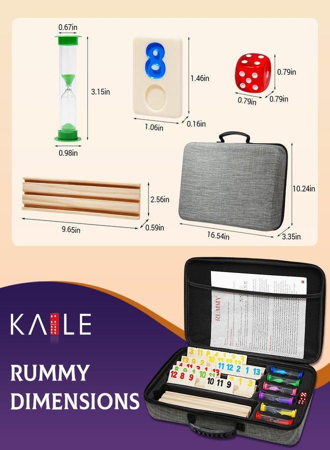 KAILE Rummy Cube for 2-6 Players with 6 Wooden Racks, 6 Hourglass, 160 Large Number Tiles, Classic Family Board Game for Adults Kids with Portable Travel Bag - Image 4