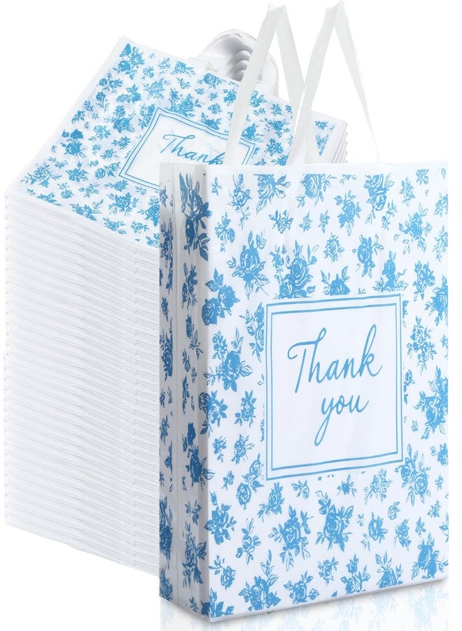 Qilery 100 Pcs Blue Floral Gift Bags Bulk Thank You Bags with Handles 12" x 15" Plastic Thank You Appreciation Party Favor Candy Treat Goodie Gift for Christmas Wedding Welcome Bride Shower Engagement - Image 1