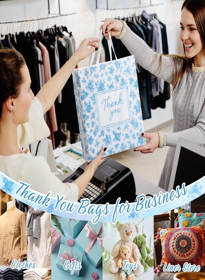 Qilery 100 Pcs Blue Floral Gift Bags Bulk Thank You Bags with Handles 12" x 15" Plastic Thank You Appreciation Party Favor Candy Treat Goodie Gift for Christmas Wedding Welcome Bride Shower Engagement - Image 3