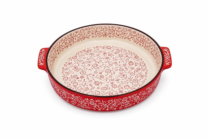 Porcelain Round Tagine 25 cm Red Floral Design - Image 1
