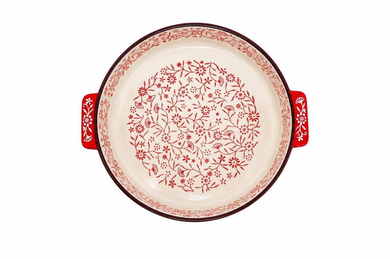 Porcelain Round Tagine 25 cm Red Floral Design - Image 2