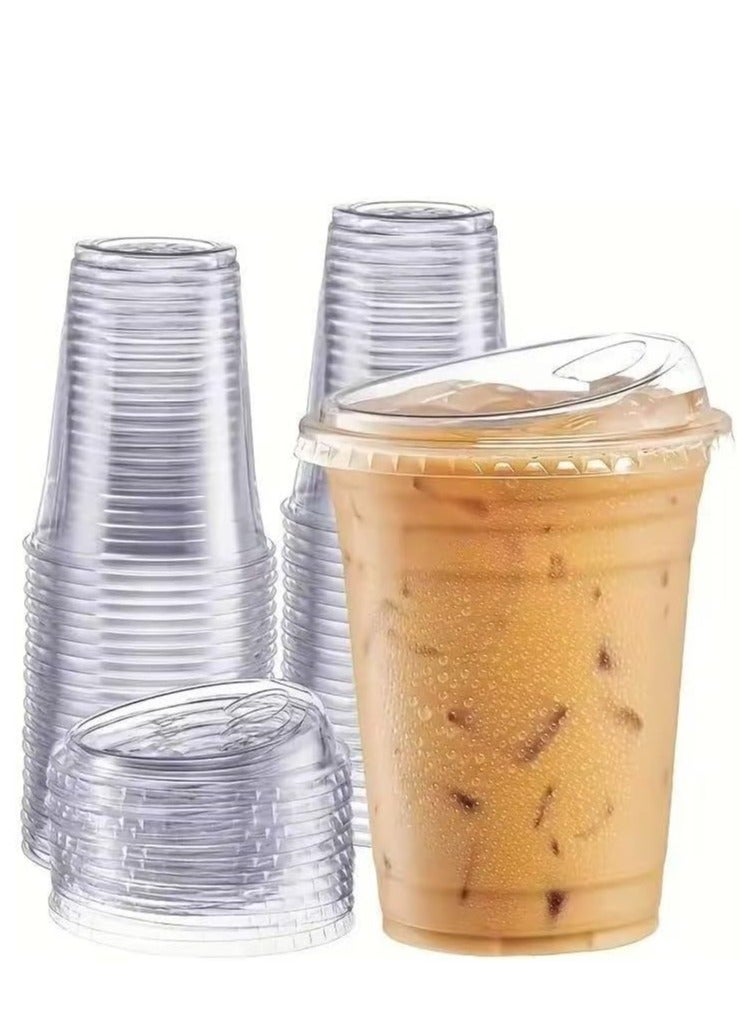 12 oz Reusable Clear Plastic Cups with Lids, BPA-Free Heavy-Duty Cold Cups, Dishwasher Safe for Iced Coffee, Smoothies, Parties & Daily Use - Image 1