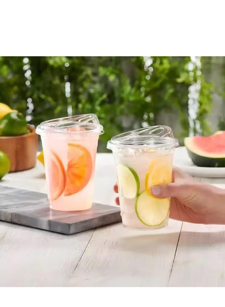 12 oz Reusable Clear Plastic Cups with Lids, BPA-Free Heavy-Duty Cold Cups, Dishwasher Safe for Iced Coffee, Smoothies, Parties & Daily Use - Image 2