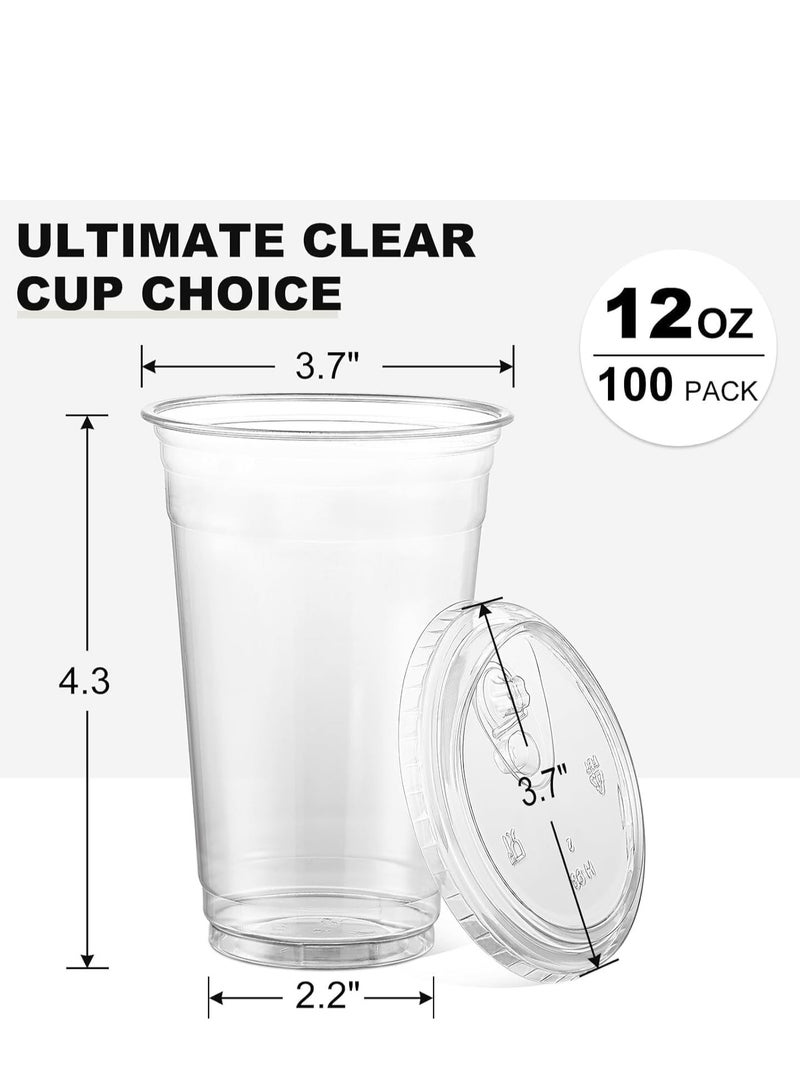 12 oz Reusable Clear Plastic Cups with Lids, BPA-Free Heavy-Duty Cold Cups, Dishwasher Safe for Iced Coffee, Smoothies, Parties & Daily Use - Image 3