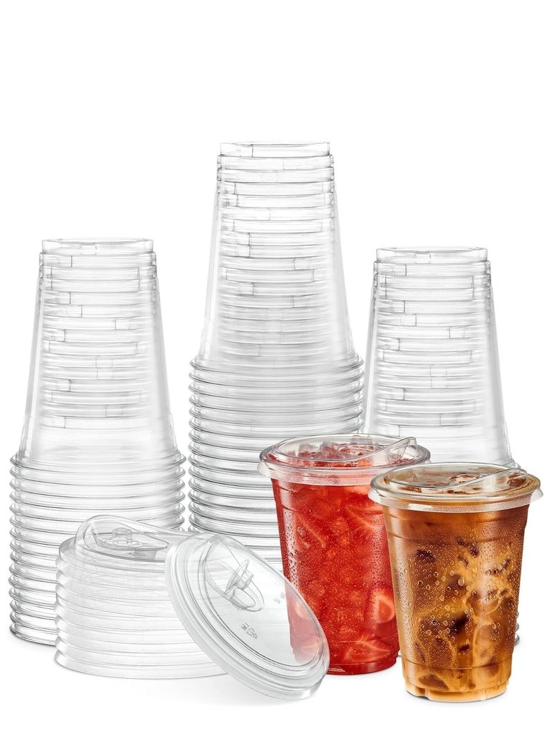 12 oz Reusable Clear Plastic Cups with Lids, BPA-Free Heavy-Duty Cold Cups, Dishwasher Safe for Iced Coffee, Smoothies, Parties & Daily Use - Image 4