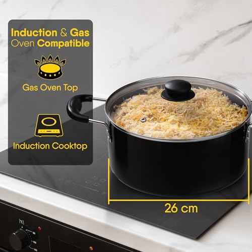 AGARO Elegant Non Stick Biryani Pot with Glass Lid, 26 cm Diameter, 5.5 Liter Capacity, Non Stick Coated Aluminium Pot, Side Handle, Gas & Induction Oven Compatible, Biriyani, Pulao, Rice - Image 5