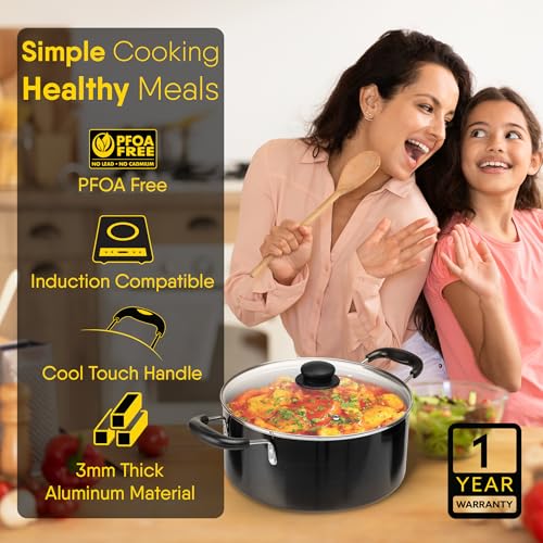 AGARO Elegant Non Stick Biryani Pot with Glass Lid, 26 cm Diameter, 5.5 Liter Capacity, Non Stick Coated Aluminium Pot, Side Handle, Gas & Induction Oven Compatible, Biriyani, Pulao, Rice - Image 2
