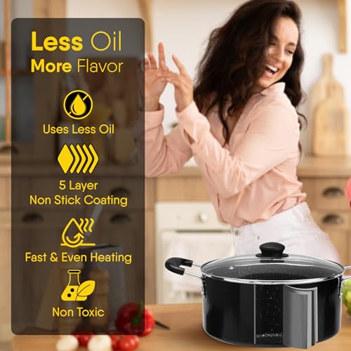 AGARO Elegant Non Stick Biryani Pot with Glass Lid, 26 cm Diameter, 5.5 Liter Capacity, Non Stick Coated Aluminium Pot, Side Handle, Gas & Induction Oven Compatible, Biriyani, Pulao, Rice - Image 3