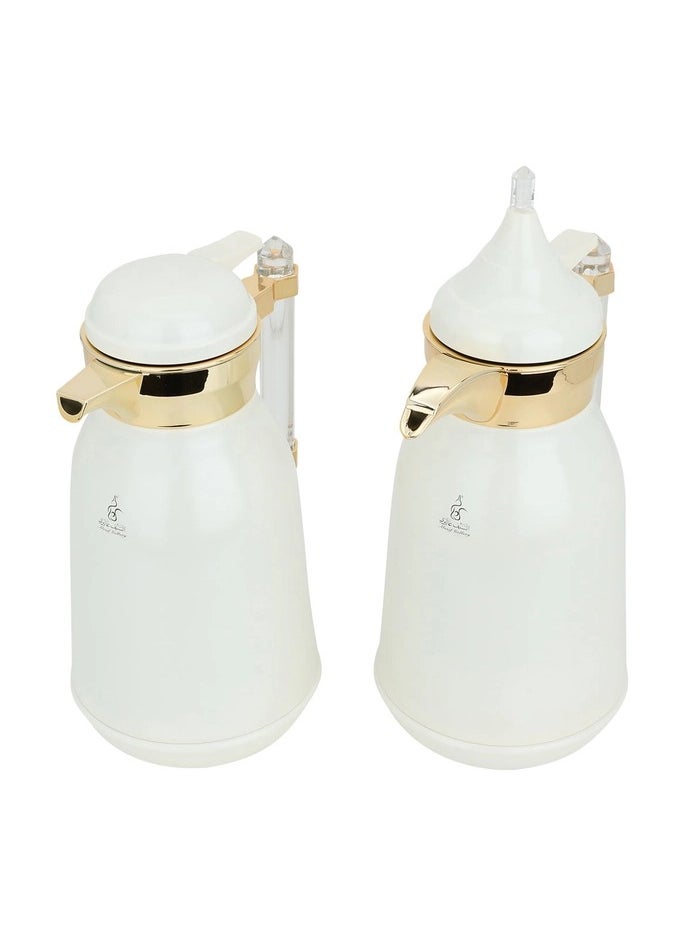 Alsaif Gallery Shahd White Silver Thermos Set With Gilded Line And Acrylic Handle, Two Pieces  - Image 2
