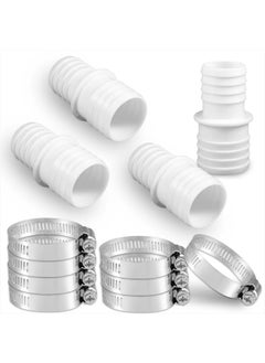 SAVITA 4pcs Pool Hose Adapter 1.5 to 1.25" with 8pcs Adjustable Stainless Steel Clamps, Double-Ended Swimming Pool Hose Adapter for 1.5 to 1.25" Connector (White)  - Image 1