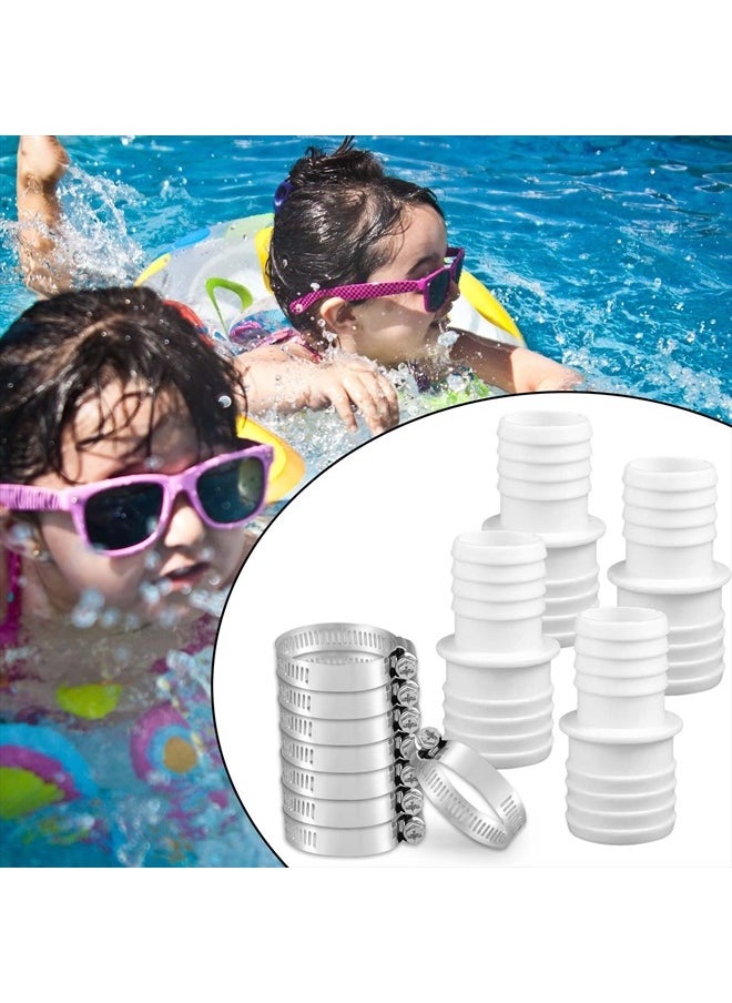 4pcs Pool Hose Adapter 1.5 to 1.25" with 8pcs Adjustable Stainless Steel Clamps, Double-Ended Swimming Pool Hose Adapter for 1.5 to 1.25" Connector (White)