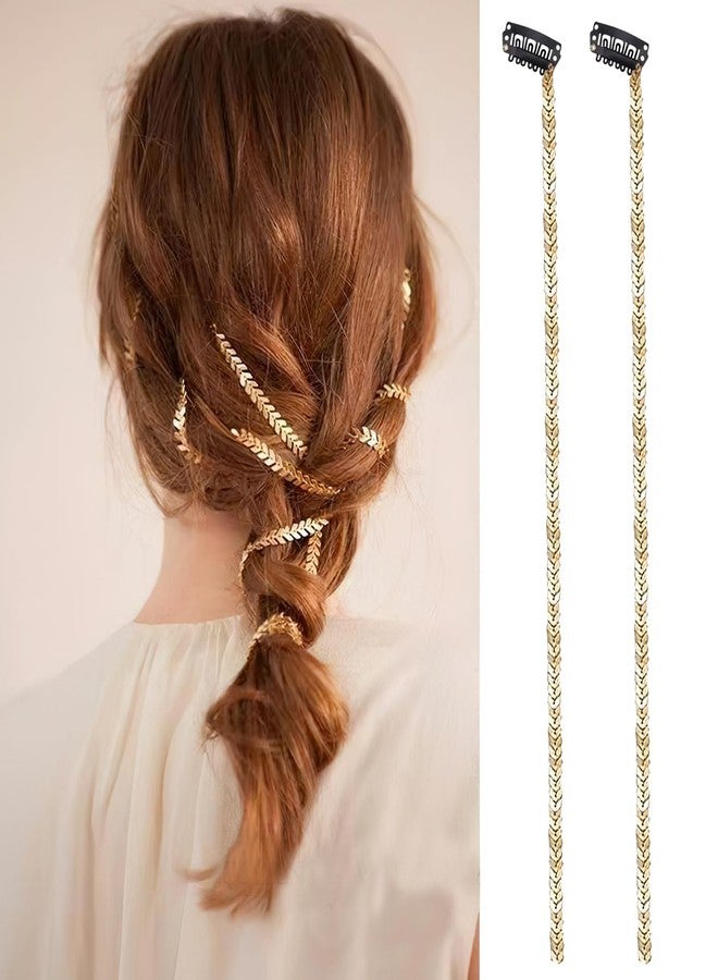 Cerun 2 Pcs Premium Braided Hair Chain Punk Gold Color Metal Wheat Tassel Hair Clips Hair Extensions Braiding Hair Pins Hair Accessories for Women Girls Wedding Party 2Pcs - Image 1