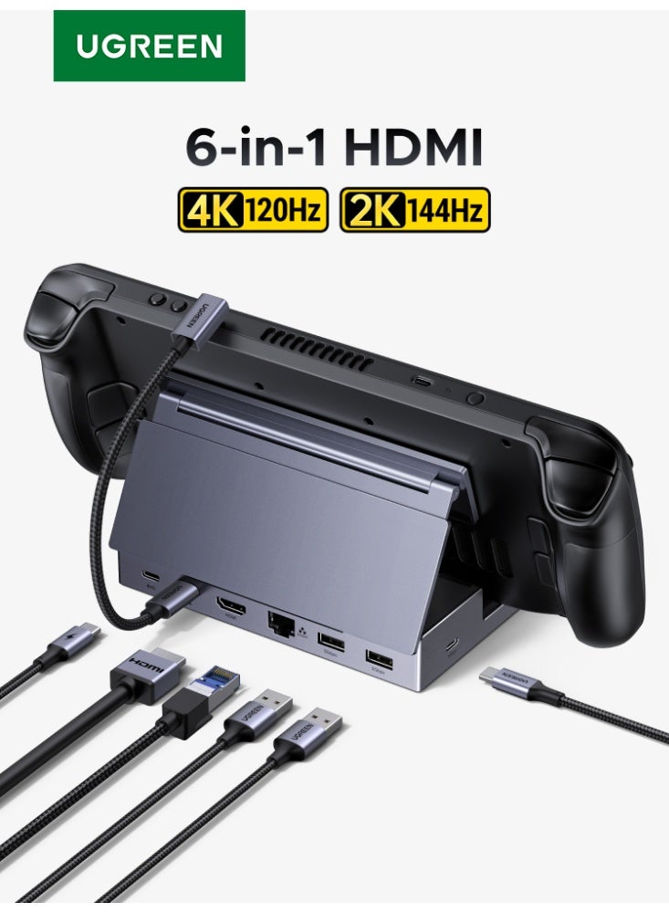 يو جرين محطة إرساء نينتندو سويتش 2، موزع ستيم ديك، وحدة توسعة الألعاب ROG Ally، مخرج HDMI بدقة 4K بمعدل 120 هرتز، منفذ إيثرنت RJ45 بسرعة 1000 ميجابت في الثانية، شحن سريع PD بقدرة 100 واط، موزع USB-A + USB-C، متوافق مع ستيم ديك / ROG Ally / NS 1 / NS 2 - Image 1