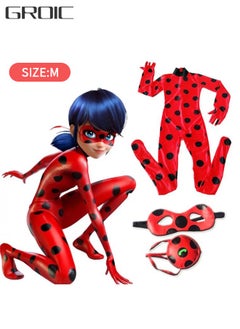 GROIC 3PCS Miraculous Ladybug Costume Ladybug Cosplay Costume Kids Costume with Eye Mask ,Bag  - Image 1