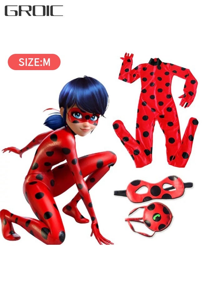 GROIC 3PCS Miraculous Ladybug Costume Ladybug Cosplay Costume Kids Costume with Eye Mask ,Bag  - Image 1
