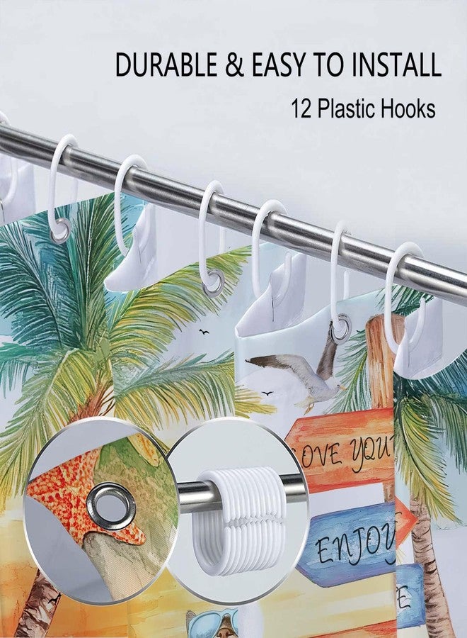 Drgilau Tropical Beach Shower Curtain, Summer Beach Shower Curtain Set Funny Cat Bathroom Curtains Decor, Ocean Coastal Sunset Bath Curtains Hawaii Seaside Bath Decor with 12 Hooks 72X72 Inch - Image 5