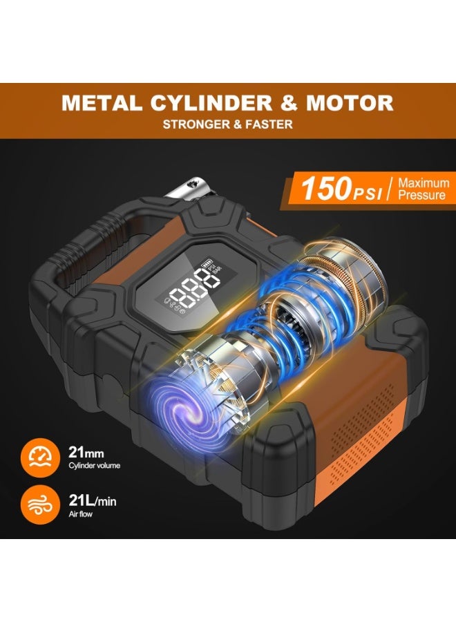 ضاغط هواء قوي 150 PSI – ينفخ إطارات السيارات والدراجات والدراجات النارية والكرات بسرعة عالية. - Image 5