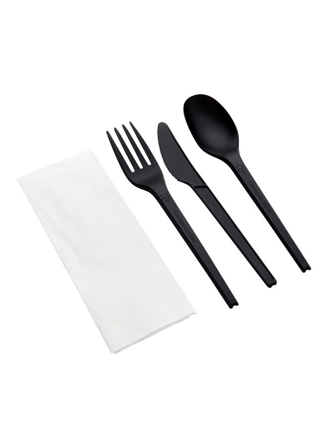 Restaurantware طقم أدوات مائدة قابلة للتحلل بحجم 6.5 بوصة، 250 قطعة أدوات مائدة ثقيلة - بناء مستدام، متين، مقبض طويل، أدوات مائدة بلاستيكية قابلة للتصرف باللون الأسود من CPLA، معتمدة من BPI، للأطعمة الساخنة والباردة - Image 1