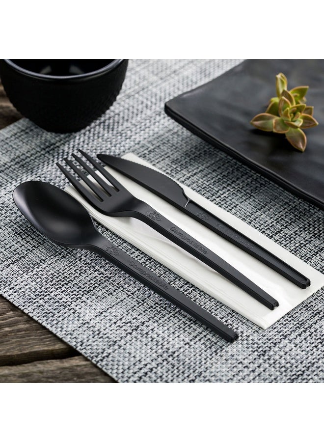 Restaurantware طقم أدوات مائدة قابلة للتحلل بحجم 6.5 بوصة، 250 قطعة أدوات مائدة ثقيلة - بناء مستدام، متين، مقبض طويل، أدوات مائدة بلاستيكية قابلة للتصرف باللون الأسود من CPLA، معتمدة من BPI، للأطعمة الساخنة والباردة - Image 3