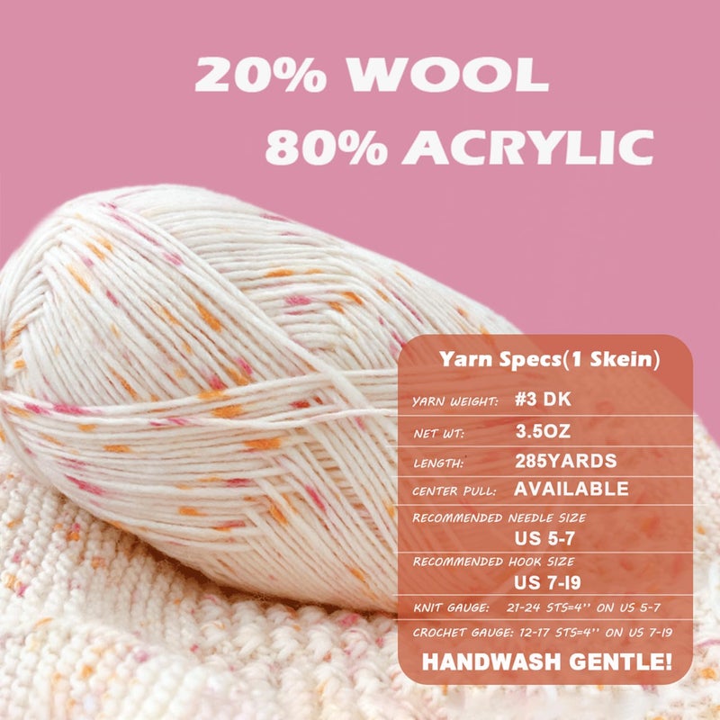 FREEASYFAR 2 Pack Wool Blend Yarn, 2x3.5oz / 285yds, #3 DK, 20% Wool 80% Acrylic, Variegated, Single-Ply Soft Crochet & Knitting Wool Yarn for Sweaters, Scarves, Hats (Smoky Mirage) - Image 4
