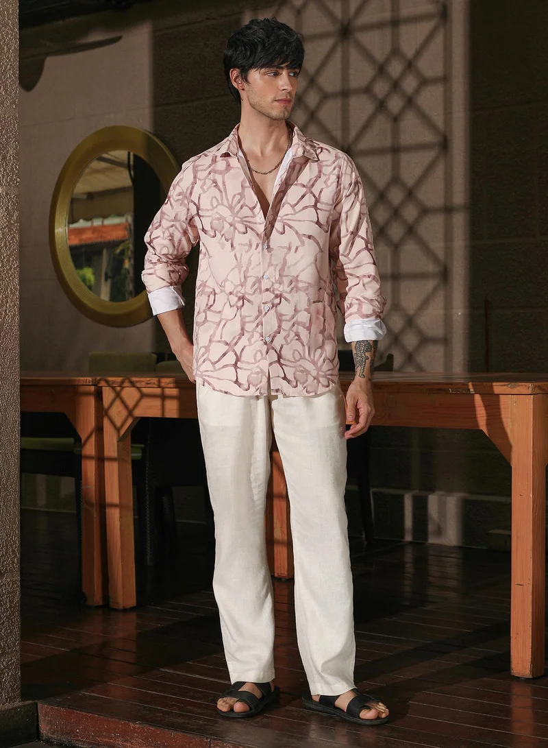 Campus Sutra Campus Sutra Men's Soft Pink Flowing-Pigment Shirt For Casual Wear | Spread Collar | Long Sleeve | Button Closure | Shirt Crafted With Comfort Fit For Everyday Wear