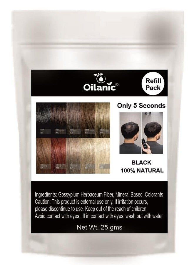 Oilanic Hair Building Fiber Refill Pack for Instant Hair Volume | Natural fiber for hair Thinning and Maintain Bald Spots Natural Plant-Based fibers for Men and Women | Pack of 1, Black, Each 25 gram - Image 1
