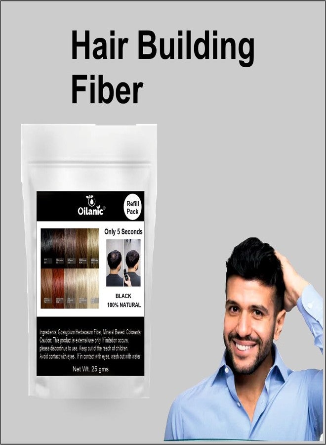 Oilanic Hair Building Fiber Refill Pack for Instant Hair Volume | Natural fiber for hair Thinning and Maintain Bald Spots Natural Plant-Based fibers for Men and Women | Pack of 1, Black, Each 25 gram - Image 3