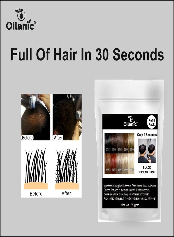 Oilanic Hair Building Fiber Refill Pack for Instant Hair Volume | Natural fiber for hair Thinning and Maintain Bald Spots Natural Plant-Based fibers for Men and Women | Pack of 1, Black, Each 25 gram - Image 5
