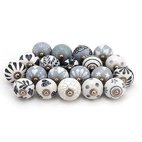 FOLK CRAFT Assorted Cabinet Knobs - Set of 30 Pcs - Grey Ceramic Drawer Pull Handle Kitchen Cupboard Wardrobe Knob Boho Room Decorative Furniture Hardware - Image 2
