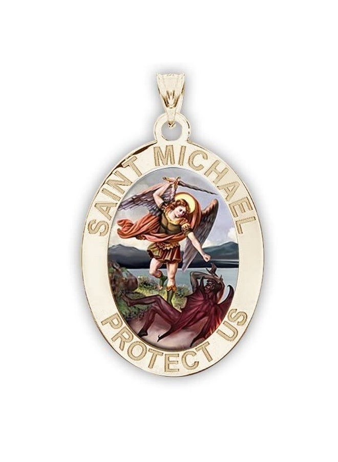 PicturesOnGold.com Saint Michael Oval Religious Medal 2 3 X 3 4 Inch Height Of Nickel Sterling Silver  - Image 4