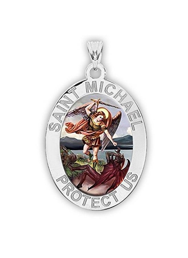 PicturesOnGold.com Saint Michael Oval Religious Medal 2 3 X 3 4 Inch Height Of Nickel Sterling Silver  - Image 5