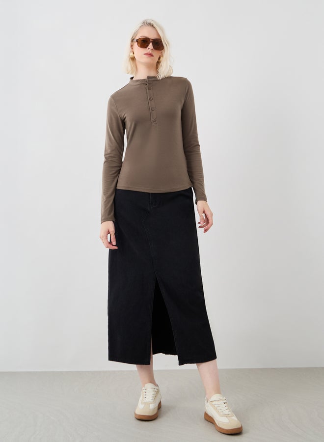 Take Two Solid Long Sleeve Knitted Top with Button Detail  - Image 2