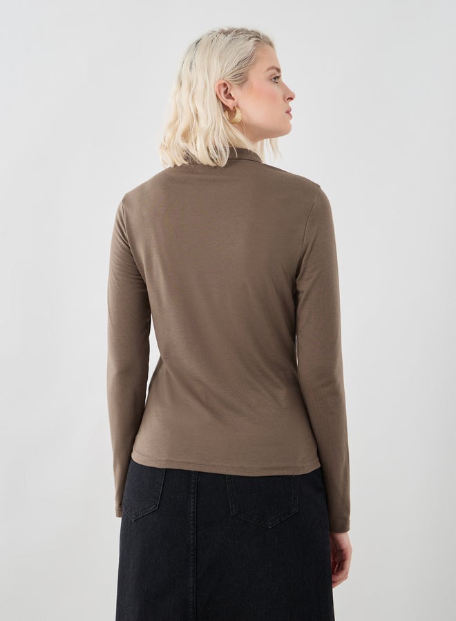 Take Two Solid Long Sleeve Knitted Top with Button Detail  - Image 4