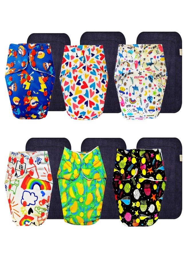 حفاضات قماشية فاخرة من دمبلدو مع حشوة سوداء (عبوة من 6 قطع) | ملائمة تمامًا | قابلة لإعادة الاستخدام والغسل | أزرار كبس قابلة للتعديل | مصممة من قبل أمهات | من 3 أشهر إلى 3 سنوات | للجنسين - Image 1