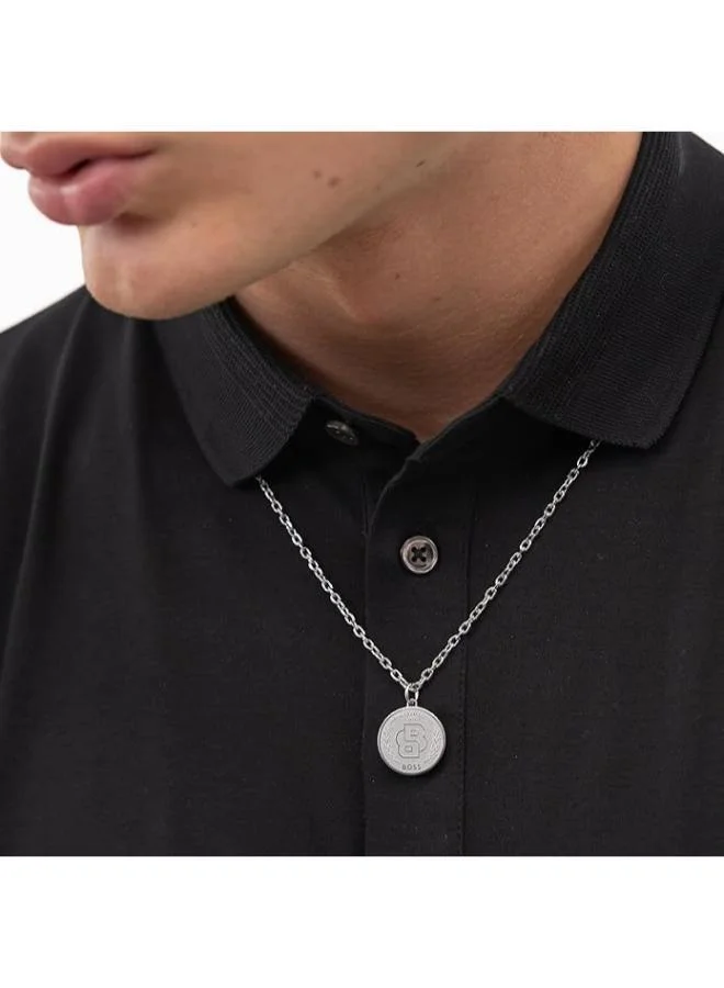 BOSS DOUBLE B COIN Necklace in Stainless Steel with a Coin Charm