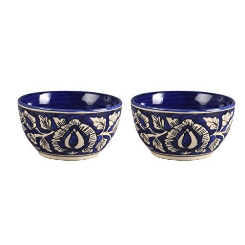 Caffeine Ceramic Handmade Blue Mughal Katori Bowl Set of 2, Stoneware, 200ml Capacity - Image 3