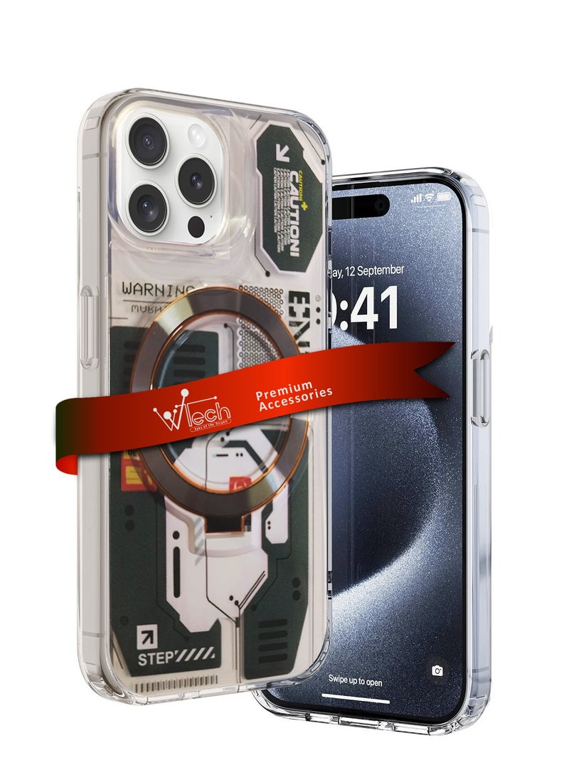 Wtech - TPU Magsafe With Large Finger Hand Ring Grip Raised Bavel Camera Hole Case Cover For Apple iPhone 15 Pro 2023 Clear/Dark Green - Image 1
