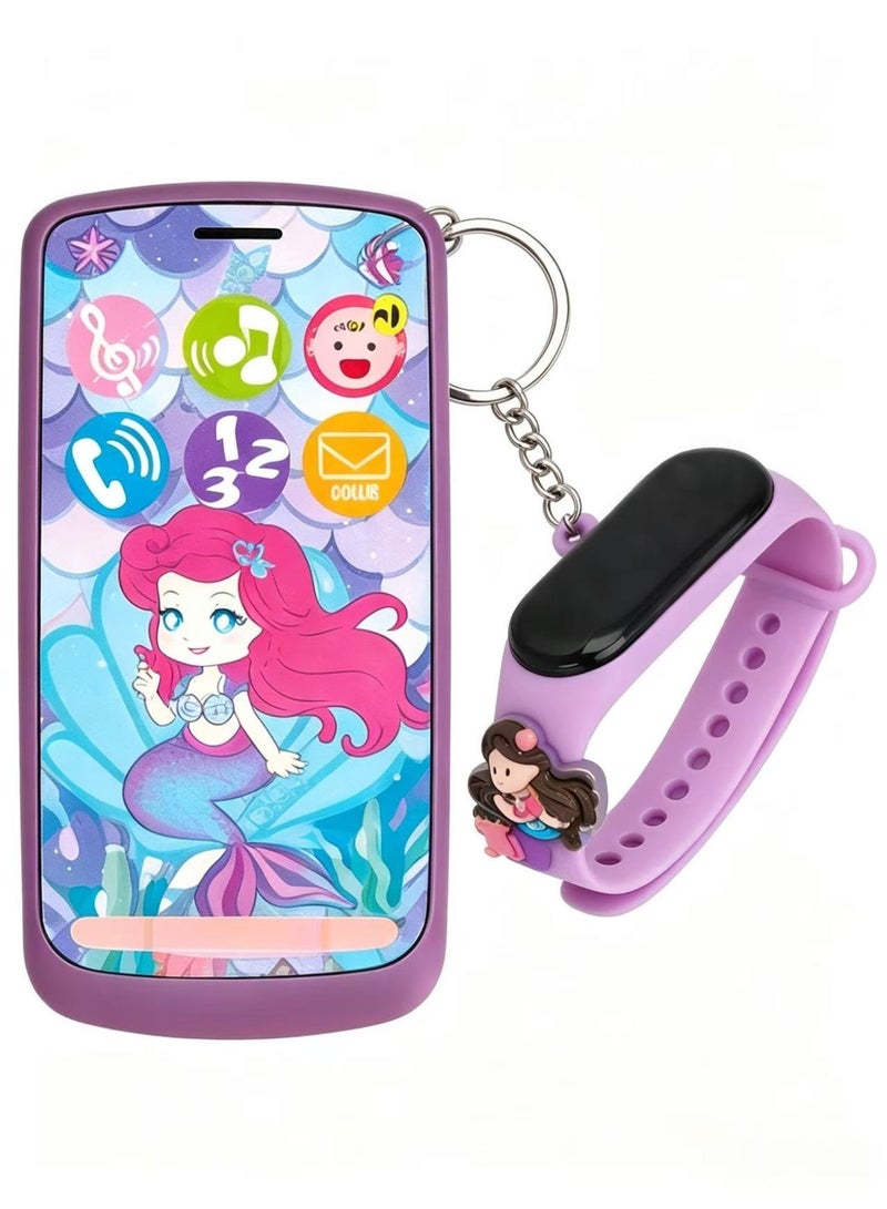 Prime Choice Kids Play Purse Set for Girls, 31 Pcs PU/ABS/EVA Princess Handbag with Toy Phone Wristwatch Car Keys Sunglasses and Pretend Makeup, Non-Toxic Portable Dress Up and Role Play Gift for Children 3+ Years Birthday Eid (Purple) - Image 3